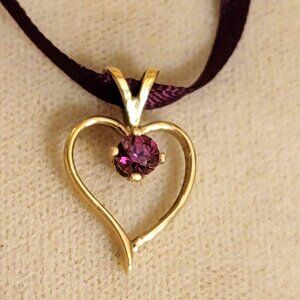 14K Gold Heart Garnet Pendant Raspberry Rhodolite Jan Birthstone Mom LH1623
